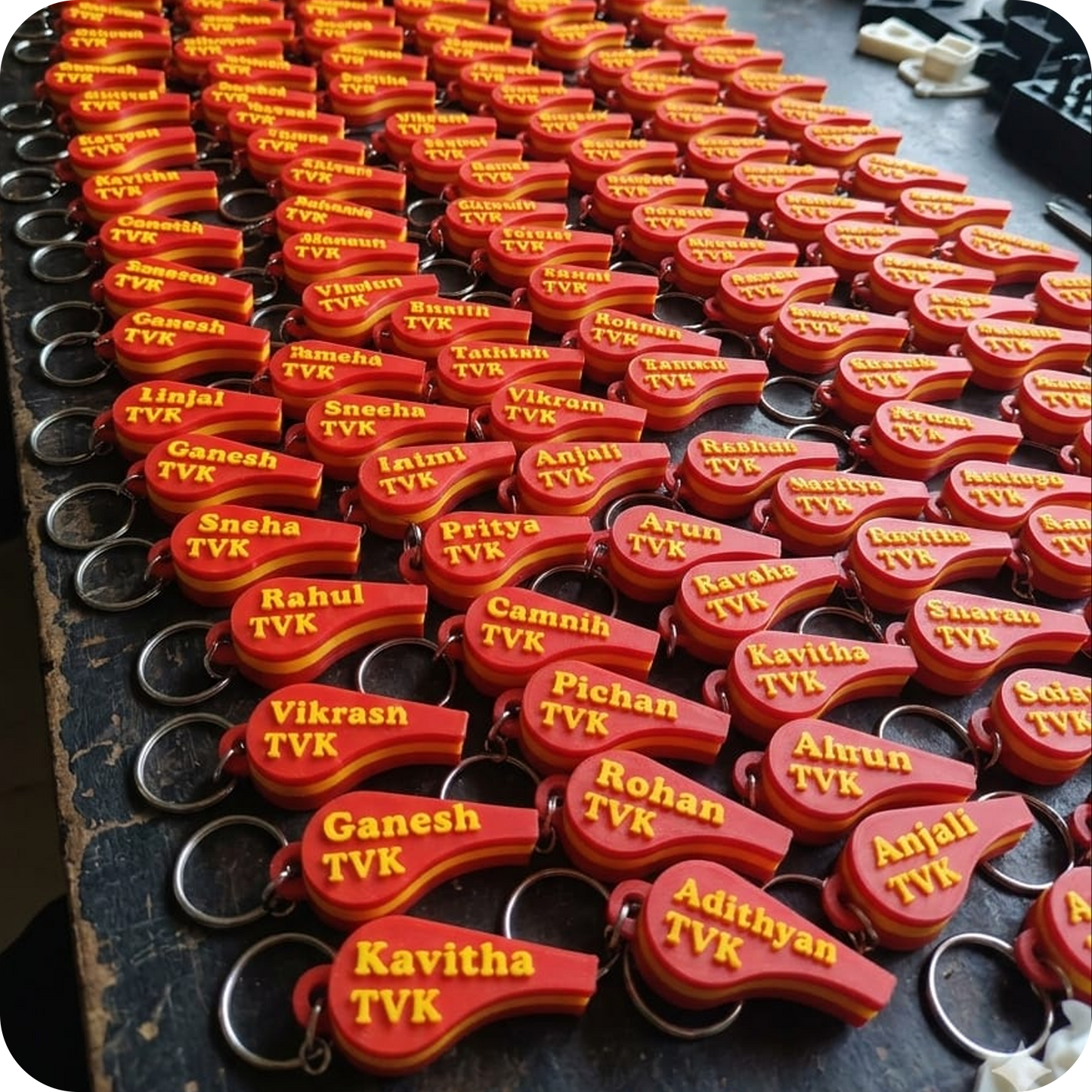 TVK whistle keychain with name