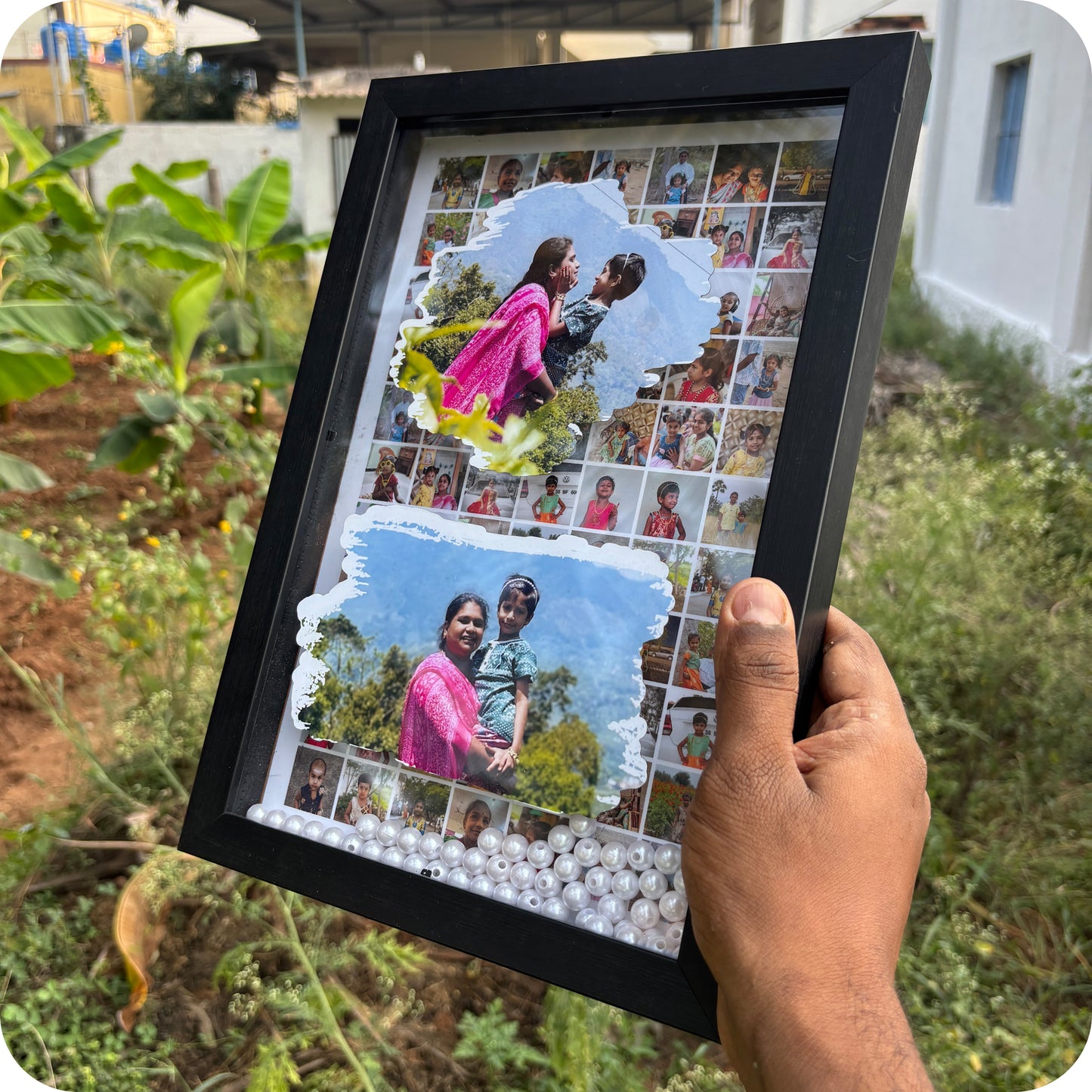 Personalized Pearl-Accented Photo Mosaic Shadow Box