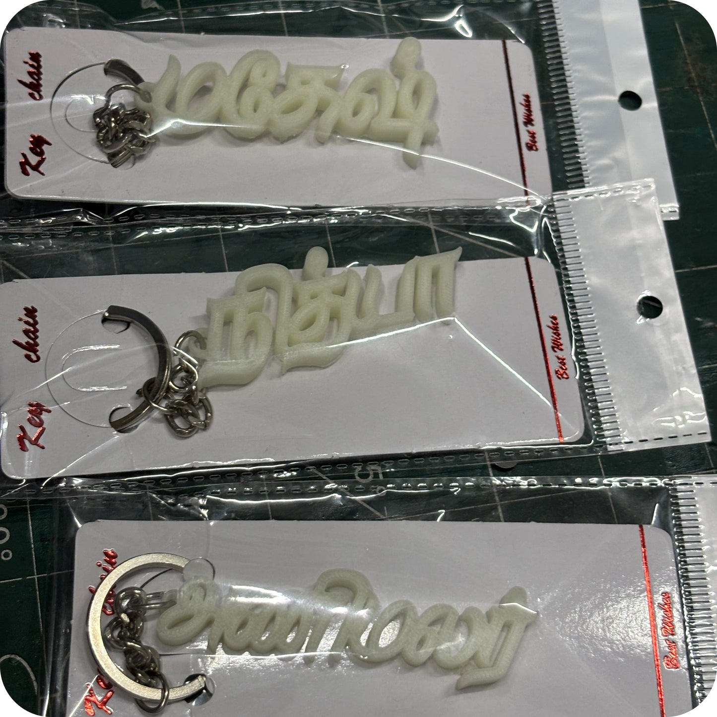 Glow in Dark name keychains blue
