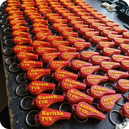 TVK whistle keychain with name